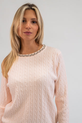 Maglia Trecce Collo Gioiello rosa|Colore:Rosa