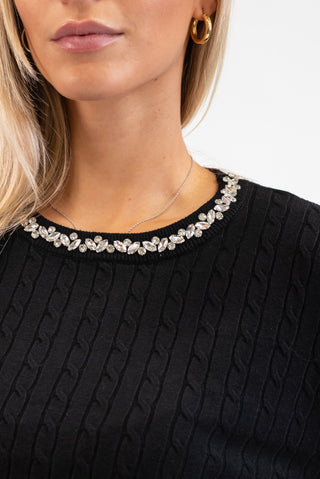 Maglia Trecce Collo Gioiello nero|Colore:Nero