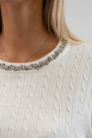 Maglia Trecce Collo Gioiello bianco|Colore:Bianco
