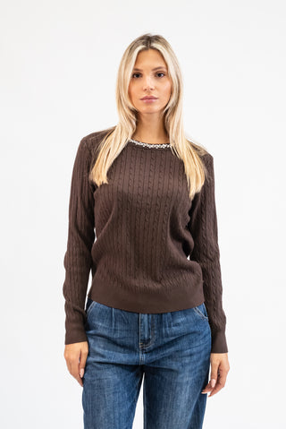 Maglia Trecce Collo Gioiello moro|Colore:Moro