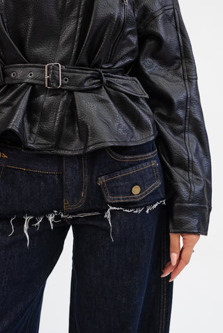 Giubbotto Ecopelle con Cintura nero|Colore:Nero