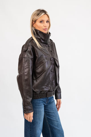 Bomber Ecopelle Bottoni moro|Colore:Moro