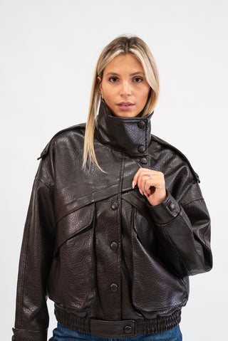 Bomber Ecopelle Bottoni moro|Colore:Moro