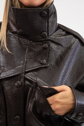 Bomber Ecopelle Bottoni moro|Colore:Moro