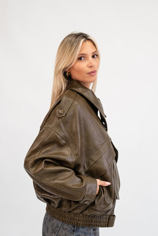 Bomber Ecopelle Bottoni v.millitare|Colore:V.millitare