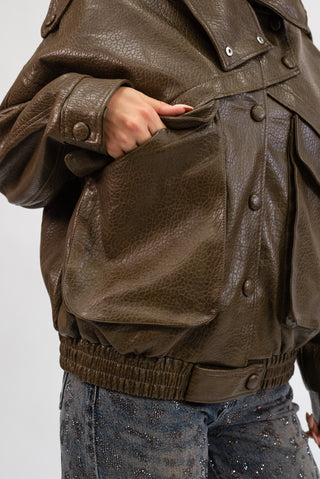 Bomber Ecopelle Bottoni v.millitare|Colore:V.millitare