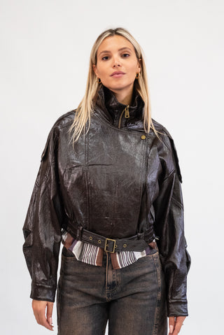 Giubbotto Ecopelle Crop moro|Colore:Moro