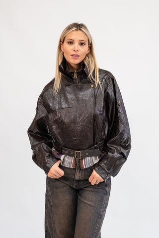 Giubbotto Ecopelle Crop moro|Colore:Moro