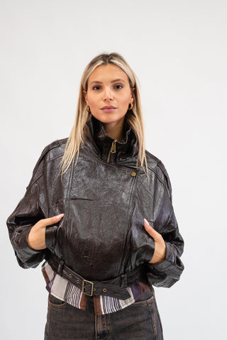 Giubbotto Ecopelle Crop moro|Colore:Moro