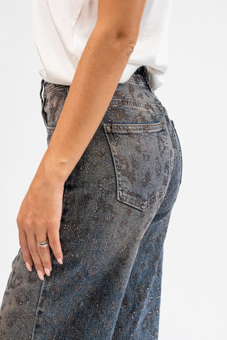 Jeans Wide Leg Animalier Strass ruggine|Colore:Ruggine