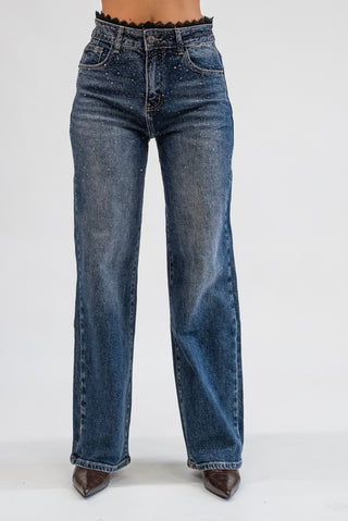 Jeans Palazzo Pizzo e Strass jeans|Colore:Jeans
