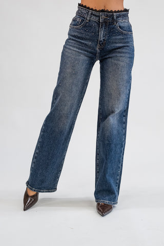 Jeans Palazzo Pizzo e Strass jeans|Colore:Jeans