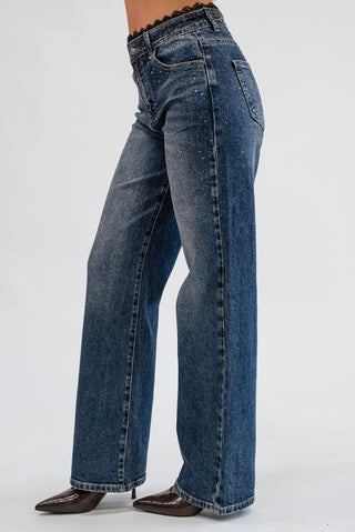 Jeans Palazzo Pizzo e Strass jeans|Colore:Jeans