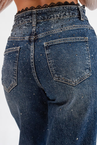 Jeans Palazzo Pizzo e Strass jeans|Colore:Jeans