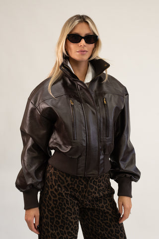 Bomber Ecopelle Collo Alto moro|Colore:Moro