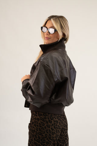 Bomber Ecopelle Collo Alto moro|Colore:Moro