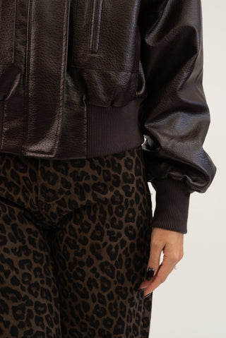 Bomber Ecopelle Collo Alto moro|Colore:Moro