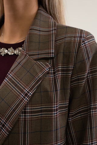 Giacca Over Quadri fango|Colore:Fango