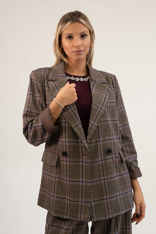 Giacca Over Quadri fango|Colore:Fango