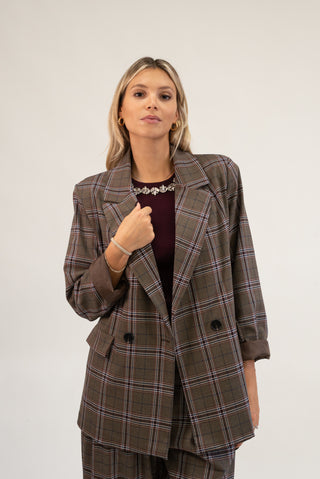 Giacca Over Quadri fango|Colore:Fango
