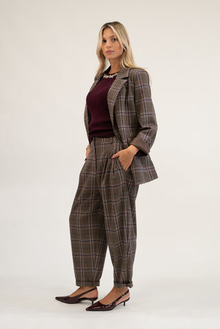 Giacca Over Quadri fango|Colore:Fango