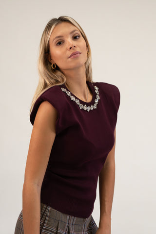 Maglia Smanicata Collo Gioiello bordeaux|Colore:Bordeaux