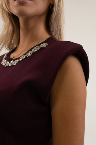 Maglia Smanicata Collo Gioiello bordeaux|Colore:Bordeaux