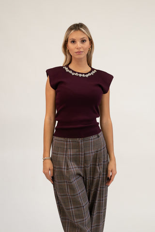 Maglia Smanicata Collo Gioiello bordeaux|Colore:Bordeaux