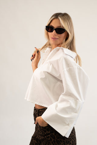 Camicia Crop Manica Ampia bianco|Colore:Bianco