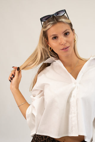 Camicia Crop Manica Ampia bianco|Colore:Bianco