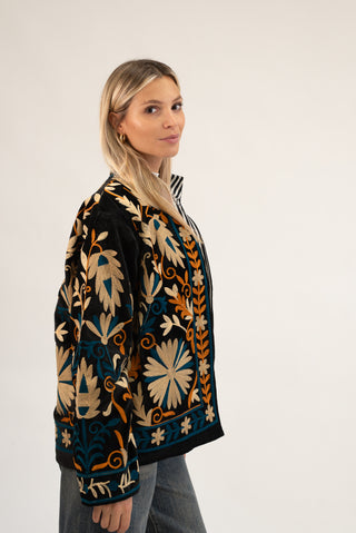 Giacca Velluto Suzani con Tasche nero/beige|Colore:Nero/beige
