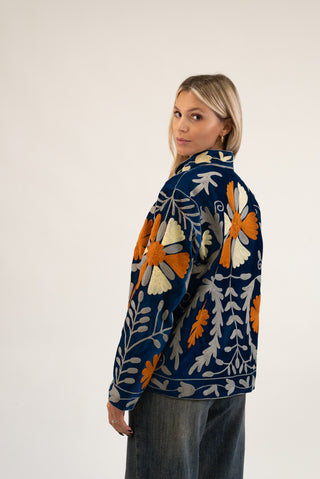 Giacca Velluto Suzani con Tasche blu/coccio|Colore:Blu/coccio