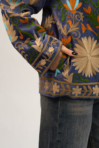Giacca Velluto Suzani con Tasche blu/beige|Colore:Blu/beige