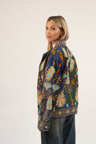 Giacca Velluto Suzani con Tasche blu/beige|Colore:Blu/beige