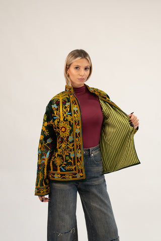 Giacca Velluto Suzani con Tasche verde/senape|Colore:Verde/senape