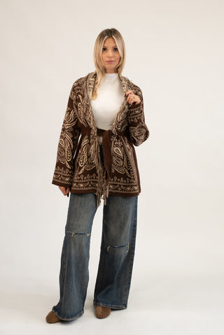 Cardigan Bandana Frange moro/beige|Colore:Moro/beige