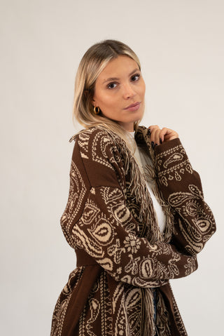 Cardigan Bandana Frange moro/beige|Colore:Moro/beige