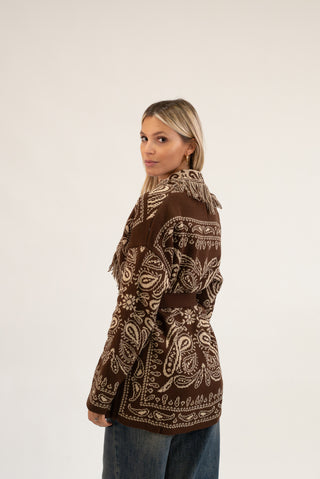 Cardigan Bandana Frange moro/beige|Colore:Moro/beige