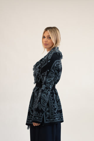 Cardigan Bandana Frange blu/celeste|Colore:Blu/celeste