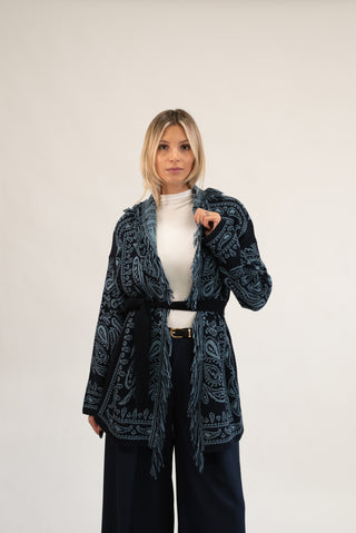 Cardigan Bandana Frange blu/celeste|Colore:Blu/celeste