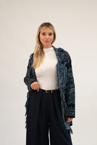 Cardigan Bandana Frange blu/celeste|Colore:Blu/celeste