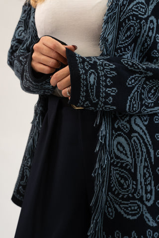 Cardigan Bandana Frange blu/celeste|Colore:Blu/celeste