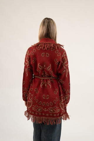 Cardigan Lungo Bandana con Frange rosso|Colore:Rosso