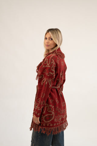 Cardigan Lungo Bandana con Frange rosso|Colore:Rosso