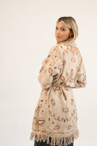 Cardigan Lungo Bandana con Frange beige|Colore:Beige