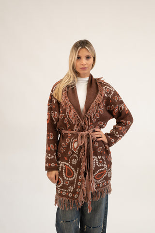 Cardigan Lungo Bandana con Frange moro|Colore:Moro