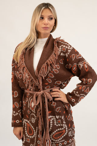 Cardigan Lungo Bandana con Frange moro|Colore:Moro