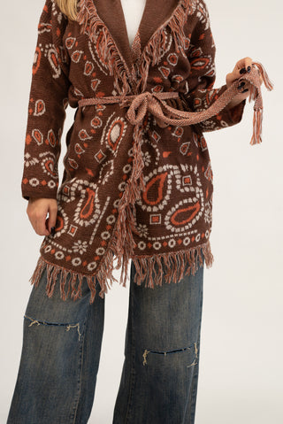 Cardigan Lungo Bandana con Frange moro|Colore:Moro