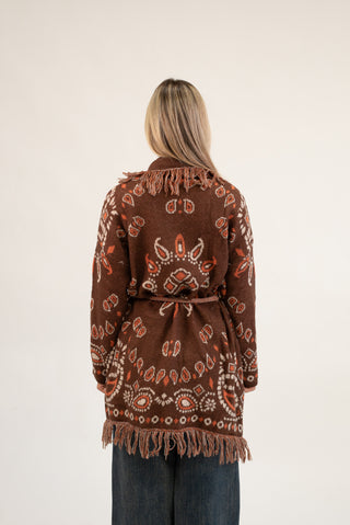 Cardigan Lungo Bandana con Frange moro|Colore:Moro