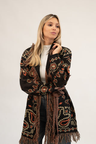 Cardigan Lungo Bandana con Frange nero|Colore:Nero